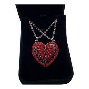 2 Piece Imitation Red Ruby Mother Daughter Heart Necklace Set Gift Box